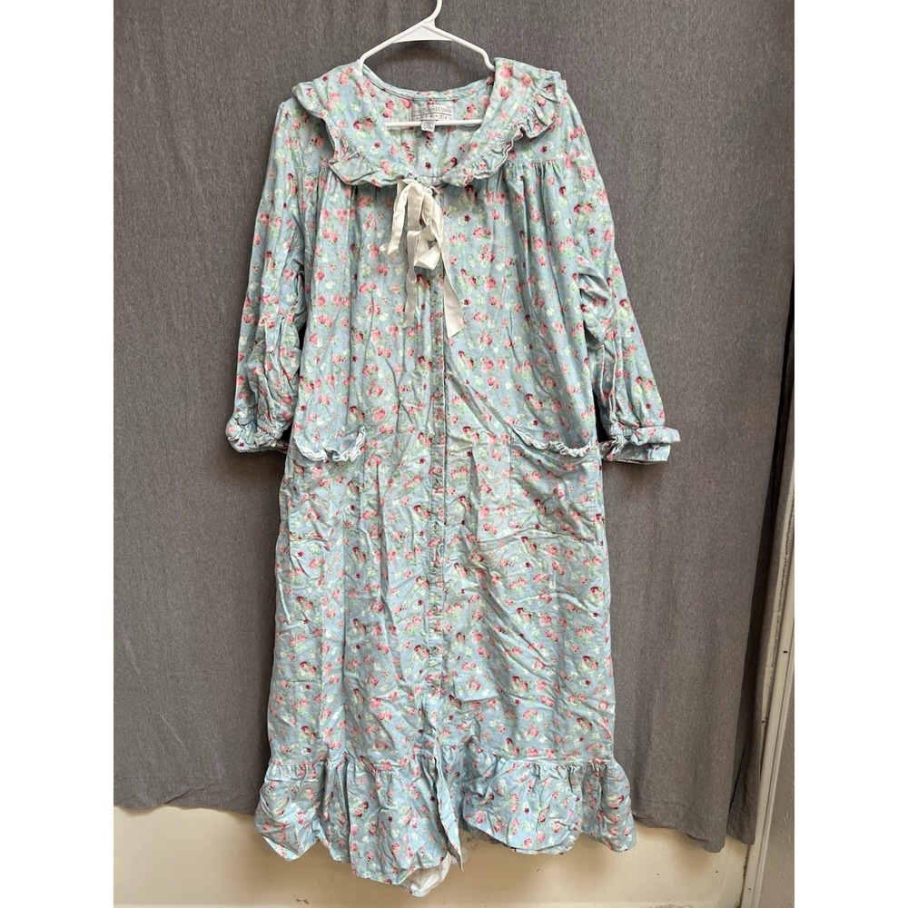Erika Taylor Women Intimates Size 1X Nightgown Flannel Floral Long Sleeve Ruffle